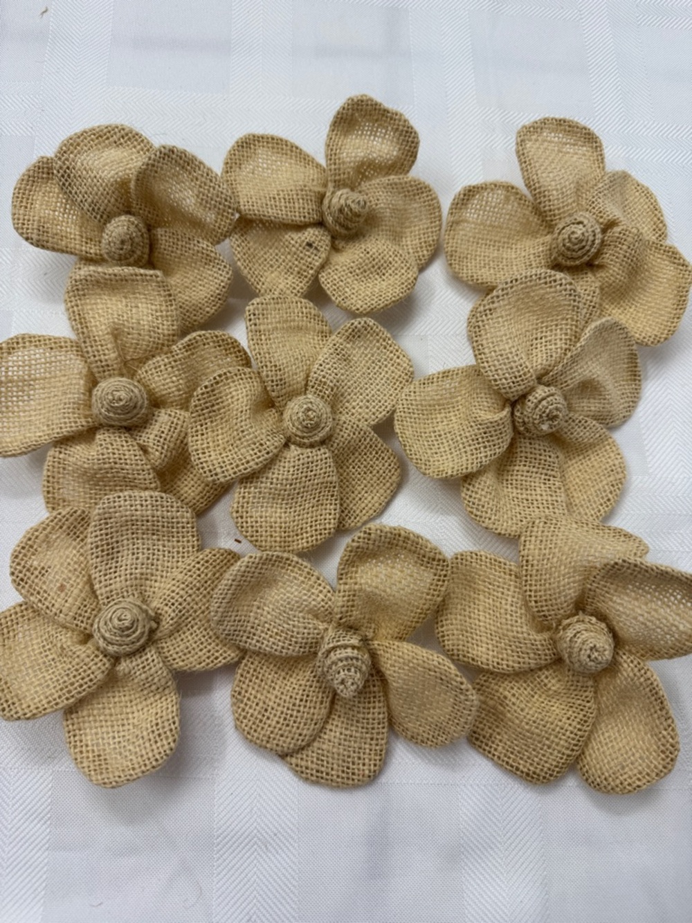 Set of 9 Burlap Flower Accents - Natural Burlap Floral Embellishments